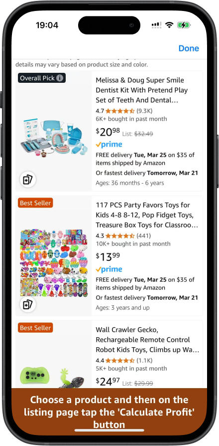 navigate on amazon website product listings